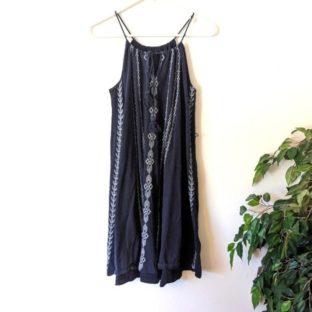 Navy Embroidered Boho Dress